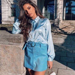 Zara Light Blue Corduroy Mini Skirt Sz S